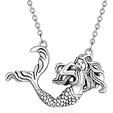 RMREWY Mermaid Necklace, 925 Sterling Silver Rose Pendant Necklace Jewelry Gift for Women Girls Mother or Dauther