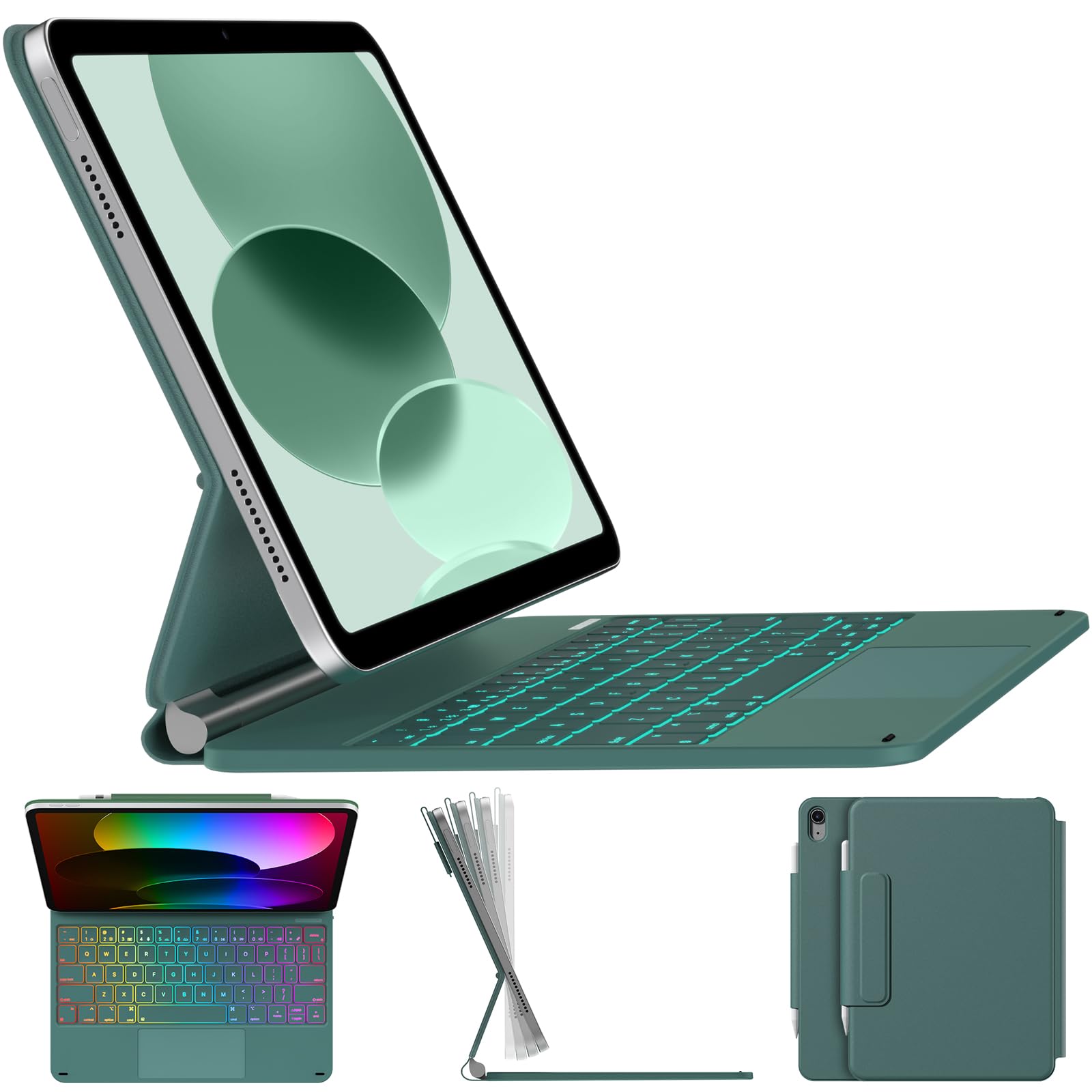 Photo 1 of typecase Edge Keyboard Case for iPad 11th Gen A16 (2025) & 10th Gen 10.9" (2022) – Multi-Touch Trackpad, 11-Color Backlit Magic-Style Keyboard – Floating Magnetic Stand, Pencil Holder – Midnight Green