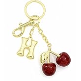 JHONE68 Gold Letter Bubble Initial Keychain for Women Cute Cherry Bag Charm Purse Purse Charms For Handbags,Car Key,Gift
