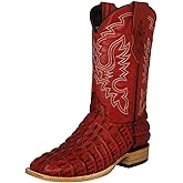 Texas Legacy Mens Red Cowboy Boots Alligator Tail Print Leather Square Toe