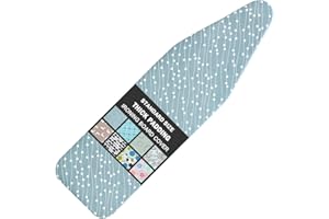 LCLW Ironing Board Cover and Pad Standard Size 15" x 54",3 Pairs of Hook and Loop Fastener Straps,Elastic Edges,Cotton Iron Board Cover with Scorch Resistant Thick Padding(White Circle)