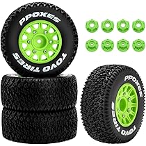 RC Truck Tires & Wheels - 1/10 Scale, 12mm/14mm/17mm Hex, Fits Arrma Senton, Traxxas Slash, Axial & More - Detachable & Durable (Black)