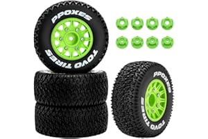 GLOBACT 12mm/14mm Hex RC Wheels and Tires RC Truck Tires for 1/10 Slash 2WD 4×4 Arrma Senton Axial Losi Redcat Rc4wd Hex Detachable Replacement (Green 4 PCS)