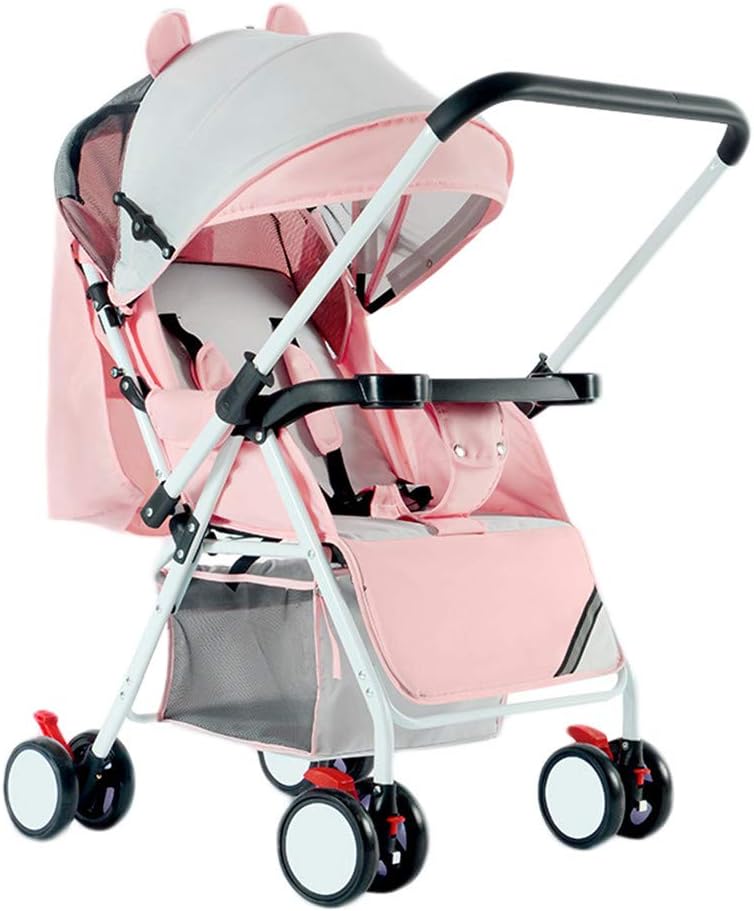 WYANAN Lightweight Stroller Can Sit Reclining Folding Stroller Anti-Shock High View Carriage Infant Pushchair Pram 2 in 1 Travel System Carriage Infant Stroller Pushchair, Pink