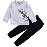 HINTINA Toddler Boy Sweatshirt Outfits Long Sleeve Dinosaur Top Pants Sweatsuit 2PCS Fall Winter Outfits Set