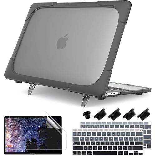 Batianda for MacBook Air 13 Case 2020 2019 2018 Release A2337 M1 A2179 A1932, Heavy Duty Plastic Hard Shell Cover with Fold Kickstand Shockproof Function for Newest MacBook Air 13 inch Touch ID, Grey