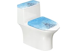 Kathyboom Christmas Tree Toilet Lid Cover Tank Lid Covers Xmas Reusable Toilet Seat Covers Fit Most Round and Elongated Oval Toilet Bathroom Home Decor-Blue