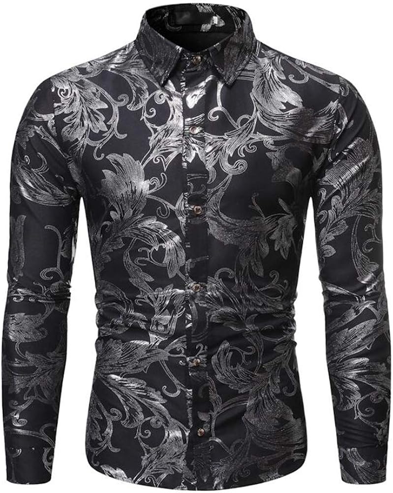 men's floral long sleeve dress shirts