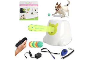 JolyBay Auto Small Dog Ball Thrower for Small & Medium Dogs | Remote Control Launcher Toy with 6 Balls & Accessories – Indoor & Outdoor Use | Dual Power Options – Super White