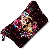 Livel lhood Pink Floral Skull Makeup Bag Cute Small Travel Toiletry Organizer Zipper Pouch Floral Skull Pattern Present for Gothic Fans Women Friends