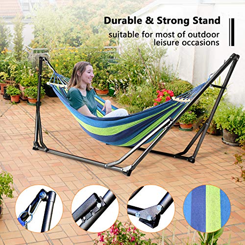 CCLIFE Hängematte mit Gestell klappbar für Outdoor Tragetasche Tragbar Indoor Garten,Color:Mit Gestell. Blau&Grün – Bild 5