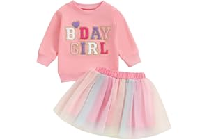 Kayotuas Toddler Baby Girl Birthday Outfit Birthday Girl Shirt and Tutu Skirt Set Cake Smash Outfits 2 Piece Fall Dresses