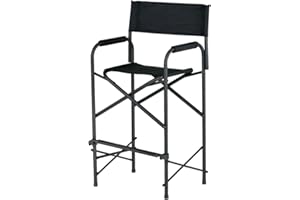 E-Z UP Tall Directors Chair, Seat 31” High, Padded Armrests and Storage Bag, Black
