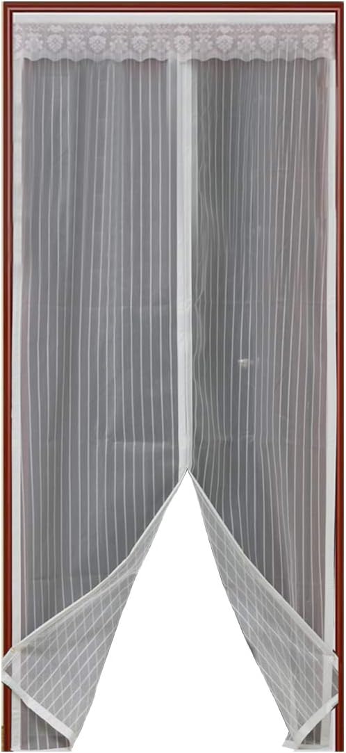 Magnetic Screen Door with Heavy Duty Mesh & Full Frame Stickers,Aopet Hands Free Mesh Curtain,Magic Breeze Door Net, Keep Bugs Out Fly Screen 35"-82" Max White