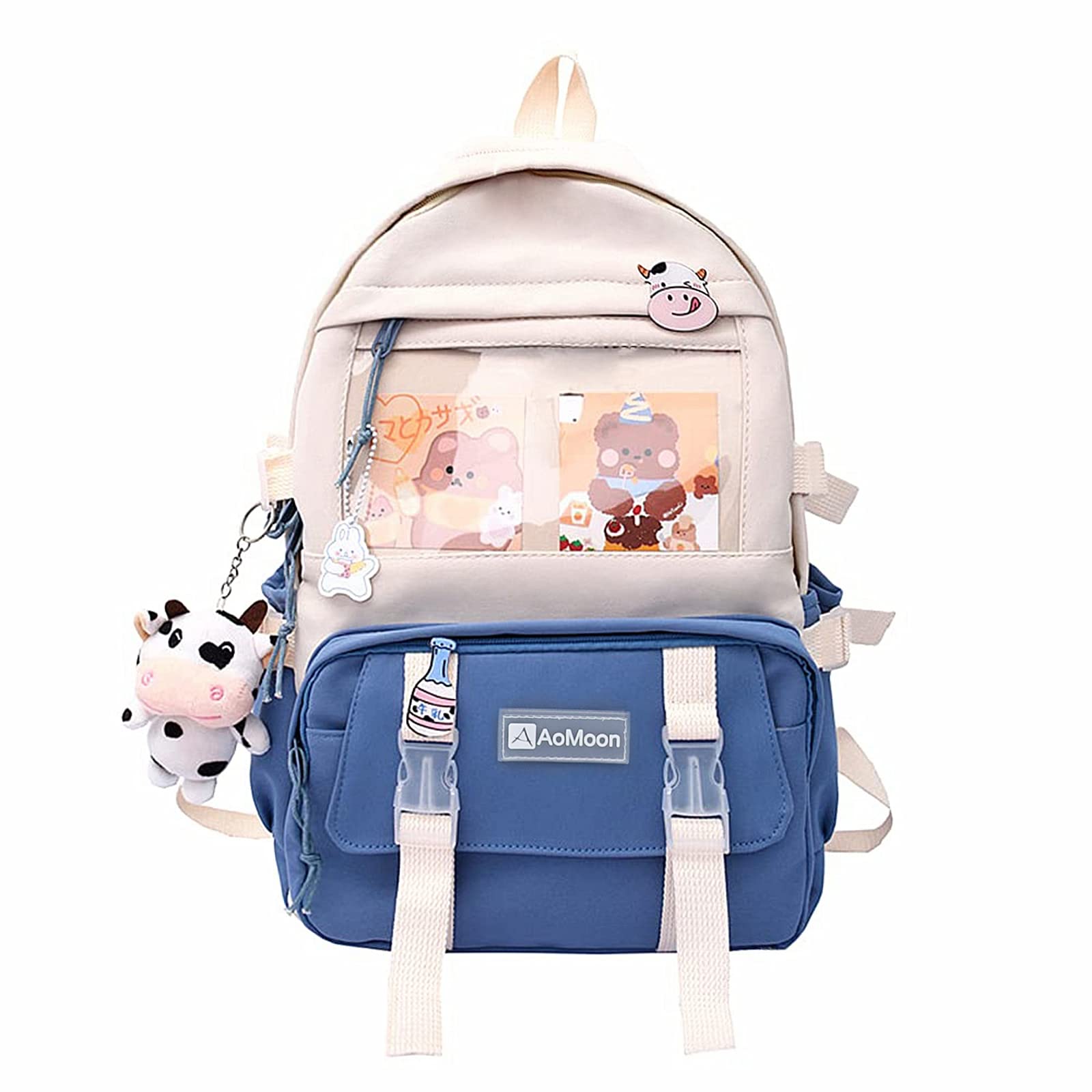 Photo 1 of ***(MISSING PARTS)***AoMoon Kawaii Backpack Lovely Pastel Rucksack for Teen Girls Aesthetic Student Bookbags with Kawaii Pin and Cute Accessories (Blue) One Size