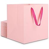 EUSOAR Wide Bottom Gift Bags, 25pcs 10"x10"x10" Pink Large Birthday Gift Bags, Paper Bag with Handles for Wedding Party Favor Craft Grocery Boutique Business