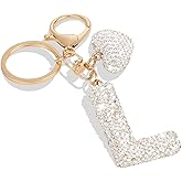 INFUPNET Initial Keychain for Women Bling Letter Key chain Initial with Heart White Keychain Charms for Backpack Handbag