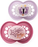 MAM Night 2-Pack Soothers Pink with Self Sterilising Travel Case 16+ months