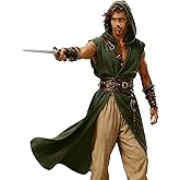 PWQMGY Men's Renaissance Medieval Costume,Viking Sleeveless Hooded Surcoat-Tabard Tunic Cloak for Holloween Assassin Cosplay
