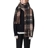 MININAI Womens Large Chunky Color Block Tassel Scarf Oversized Thick Scarves Long Shawl Fashion Winter Warm Blanket Scarf