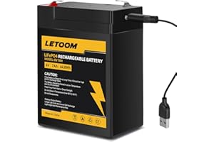 LETOOM 6V Battery LiFePO4 USB Rechargeable 7Ah Lithium Phosphate Battery 2000+ Cycles for Ride On Toys, Deer Feeder, Emergency Light, Game Feeder,Alarm System (6V 7Ah 1 Pack)