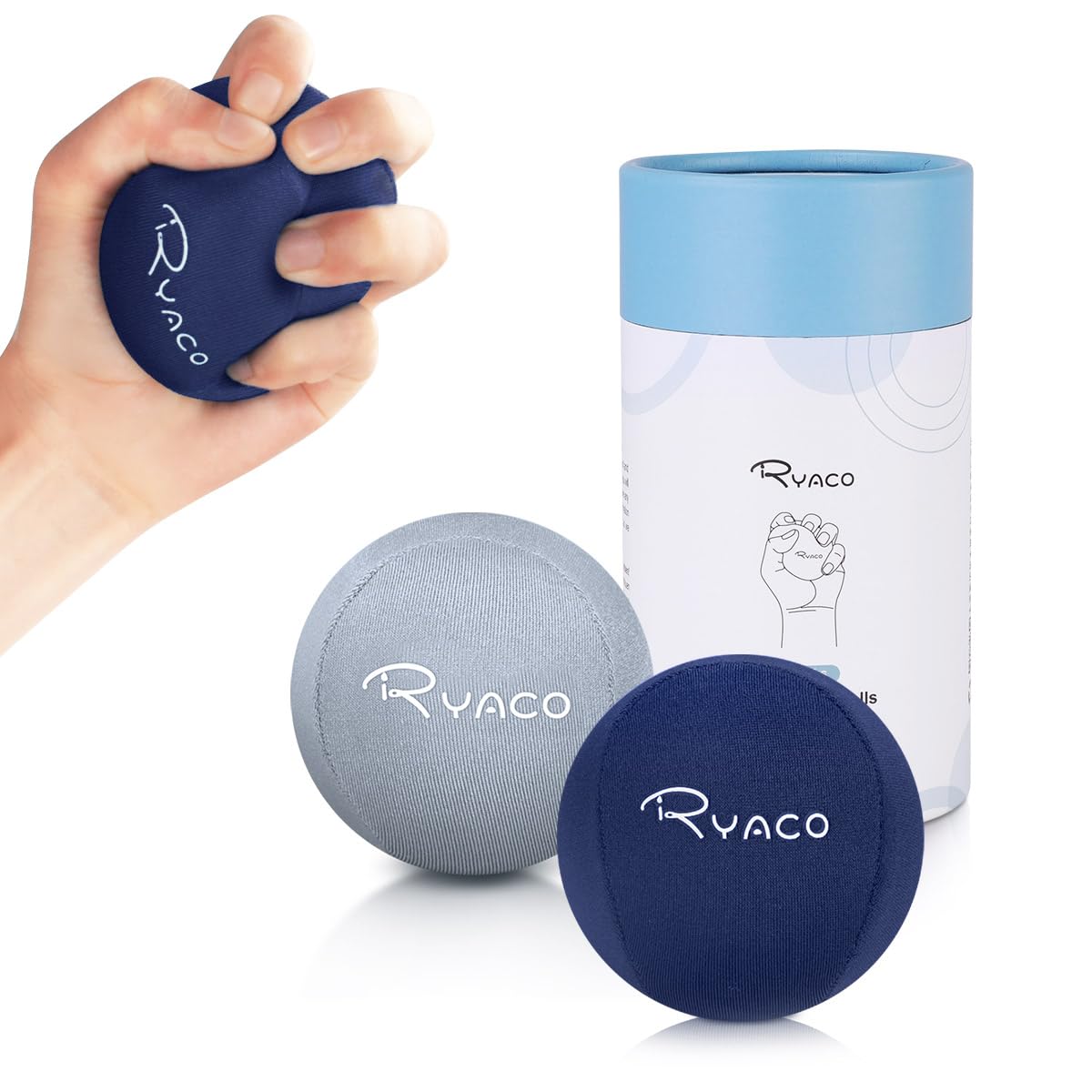 RYACO 2PCS Hand Exercise Gel Stress Balls Set, Soft & Hard Gel Balls Set of 2 for Adults & Kids - Anxiety Relief, Resistance Training, Easy Squeeze, Grip Strength (Dark Blue + Gray)