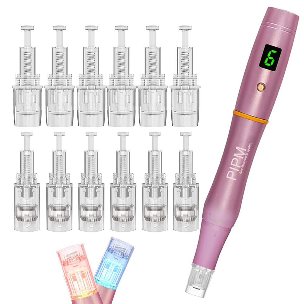 PIPM Microneedling Derma Pen Kit Auto Electric Anti-Aging Skin Therapy Device Pen Wireless Skin Care Tools with 6 * 3D, 6 * 36Pins Replacement Needle Cartridges