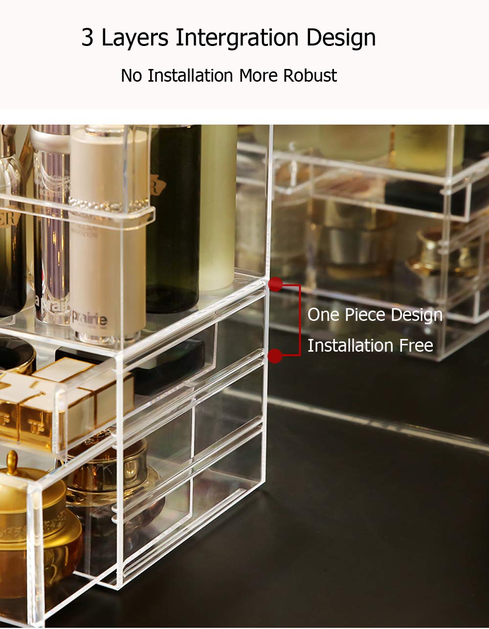 MOOCHI Professional Large Cosmetic Makeup Organizer Dust Water Proof Cosmetics Storage Display Case with Drawers Portable For Brushes Lipsticks Jewelry: Beauty