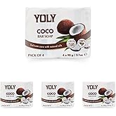 YOLY Coconut Bar Soap (90 g, Pack of 16) - 95% Natural, Vegan-Friendly Moisturizing Soap for Silky Smooth Skin