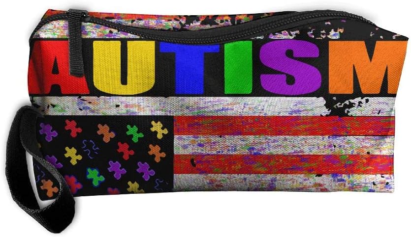 Pantsing Retro Autism Awareness USA Puzzle Flag Travel Cosmetic Makeup Bags Pouch Organizer Case