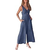 ANRABESS Womens Jumpsuits Summer Linen Wide Leg Sleeveless V Neck Casual Dressy Rompers Pants 2026 Spring Vacation Outfits