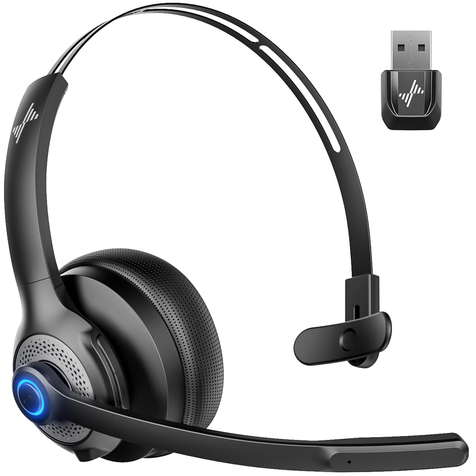 Photo 1 of JIAMQISHI Wireless Headset with Microphone - Bluetooth V5.2 Headphones with USB Dongle & Mic Mute for PC/Computer/Laptop/Call Center/Zoom/Online Class/Trucker - Bluetooth Headset, Black, EH06U