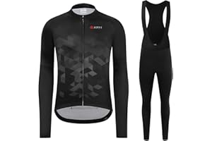 GCRFL Winter Cycling Jersey Sets Thermal Fleece Bike Jersey + Bib Pants, Long Sleeve Cycling Clothing Sets for Man