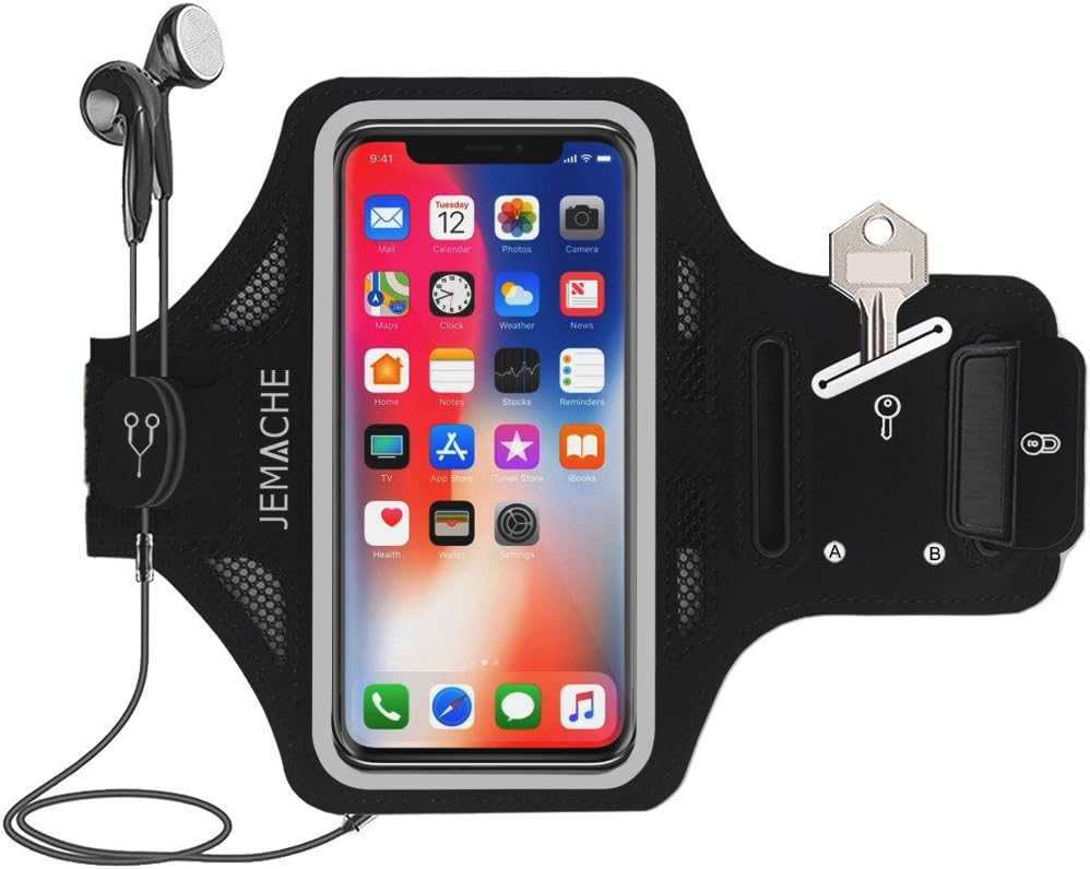 iPhone 12 Mini Armband, JEMACHE Water Resistant Gym Running Workouts Thin Phone Arm Band for iPhone 12mini (5.4 inch) with Key Holder (Black)