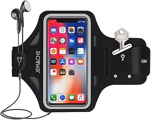 iPhone 12 Mini Armband, JEMACHE Water Resistant Gym Running Workouts Thin Phone Arm Band for iPhone 12mini (5.4 inch) with Key Holder (Black)