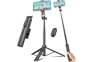 LIPHISY Selfie Stick Travel Tripod for Cell Phone with Remote Control and Phone Holder, Extendable Selfie Stick for iPhone, iPhone Tripod for Video Recording, 50 Inch, Black