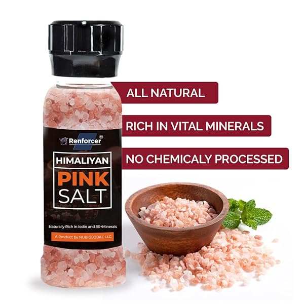 HIMALAYAN PINK SALT – PURE AND NATURAL COARSE SEA SALT IN REFILLABLE GRINDER – UNREFINED MINERAL-RICH SALT PERFECT FOR GOURMET RECIPES – 9 OZ RENFORCER