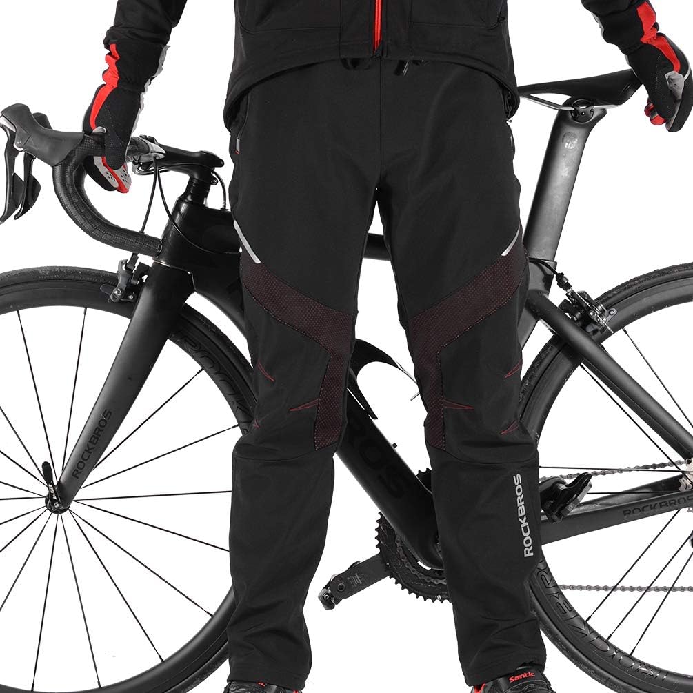 ROCKBROS Winter Cycling Pants Warm Ergonomics Men's Windproof Thermal Bicycling Pants Black: Clothing