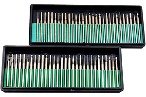 Oudtinx Tm 60 Pcs Diamond Burr Bits Drill Glass Gemstone Metal for Dremel Craftsman Rotary Tool 1/8" Shanks w/Box Tip