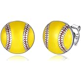 925 Sterling Silver Softball Volleyball Basketball Baseball Football Soccer Earrings Stud Hypoallergenic Sports Mom Jewelry Gifts for Women Player Lover