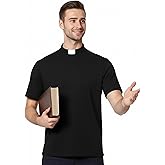 Men's T-Short Sleeves Tab Collar Clergy Minister Priest Outfit Priest Costume Shirt Tops