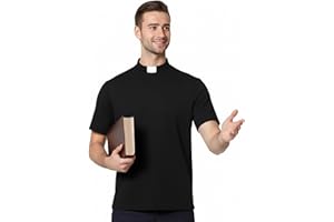 ANDHOM Men's T-Short Sleeves Tab Collar Clergy Minister Priest Outfit Priest Costume Shirt Tops