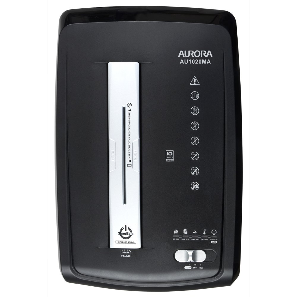 Aurora AU1020MA High-Security 10-Sheet Micro-Cut Paper, CD and Credit Card Shredder with Pullout Basket