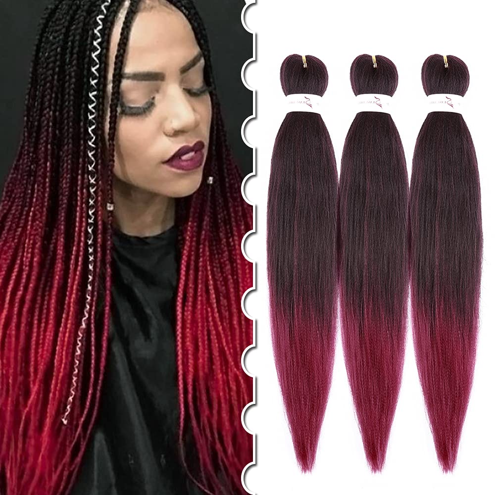 Pre stretched Braiding Hair Extension Afro Ombre Crochet Braidded Hair 20inch Jambo Braids Hot Water Setting 3packs/LOT Black to Dark Red