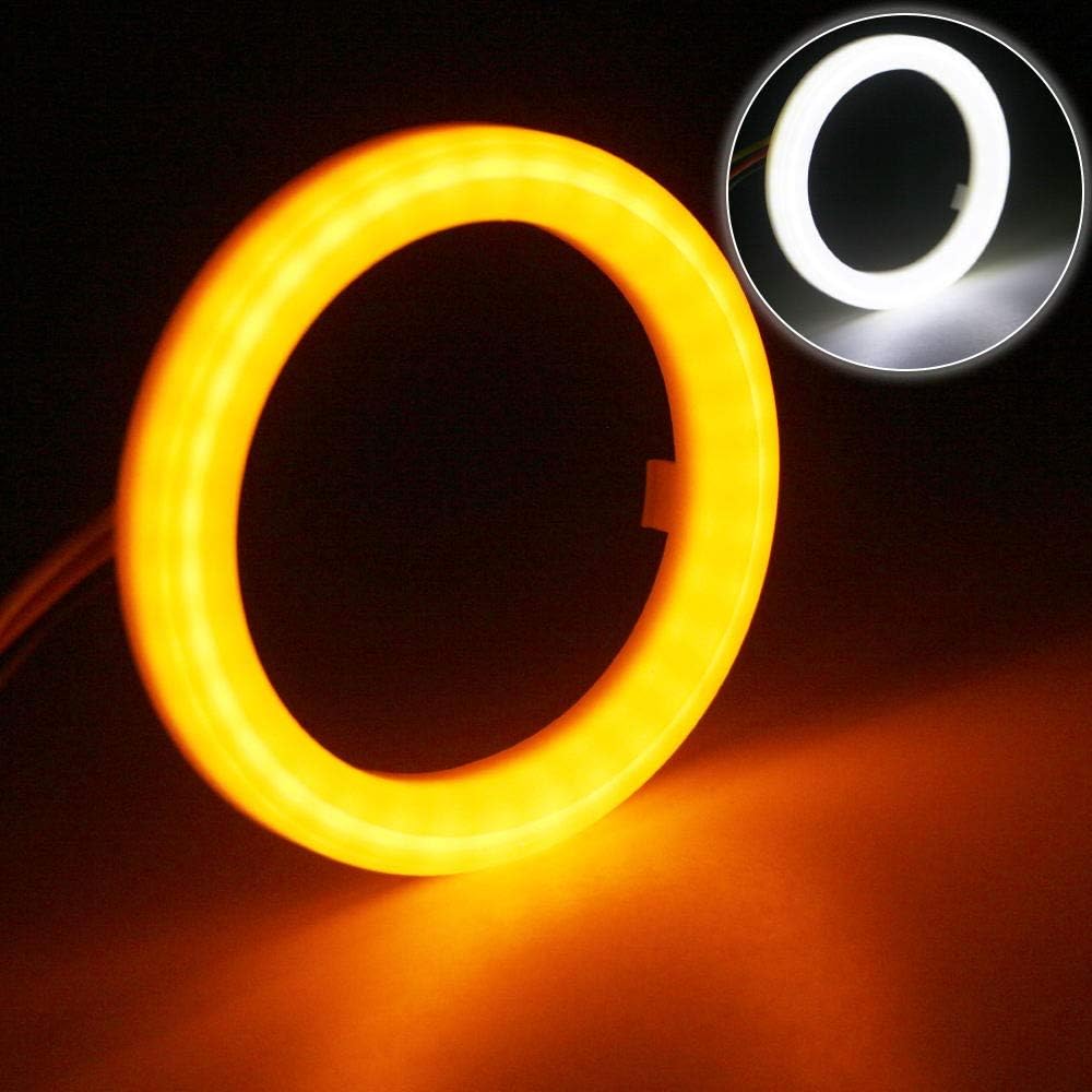 Qasim 1Pair COB Led 70mm Angel Eyes 12V DC with Cotton Cover Halo Rings Angelic LED Car Lights Auto White+Amber Dual Color - Image 3