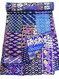 Tribal Asian Textiles Patola Silk Patch Work Kantha Quilt, Kantha Blanket Bedspread, Patch Kantha Throw, King Kantha, Kantha Rallies Indian Sari Quilt, Size 90