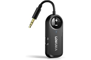LOKUKA Bluetooth 5.3 Transmitter Receiver, 2-in-1 3.5mm Aux Audio Wireless Transmitter for Airplane, TV, PC, Gym, Tablets, PS4, Bluetooth Audio Receiver for Car, Headphones, Speaker, Amp - Black