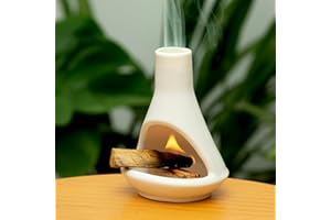 MOUGIGI Ceramic Chiminea Palo Santo Holder and Burner - Modern Medieval Incense Candle and Matchstick Mini Chiminea for Wood Sticks and Bulk Incense with Ash Catcher - Zen-Inspired Home Decor Gift