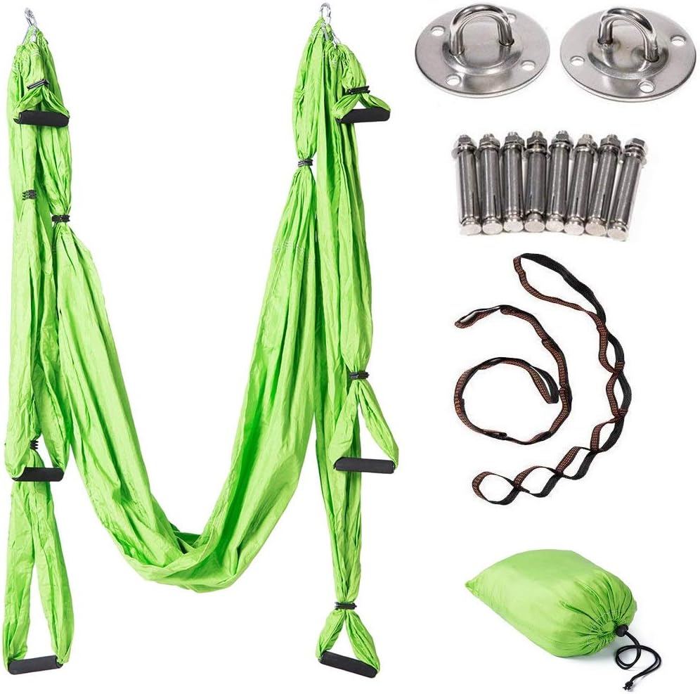 JIALFA Aerial Yoga Swing Set - Ultra Strong Antigravity Yoga Hammock- Aerial Trapeze Kit - Sling for Antigravity Yoga Inversion Exercises - Mounting Accessories Included