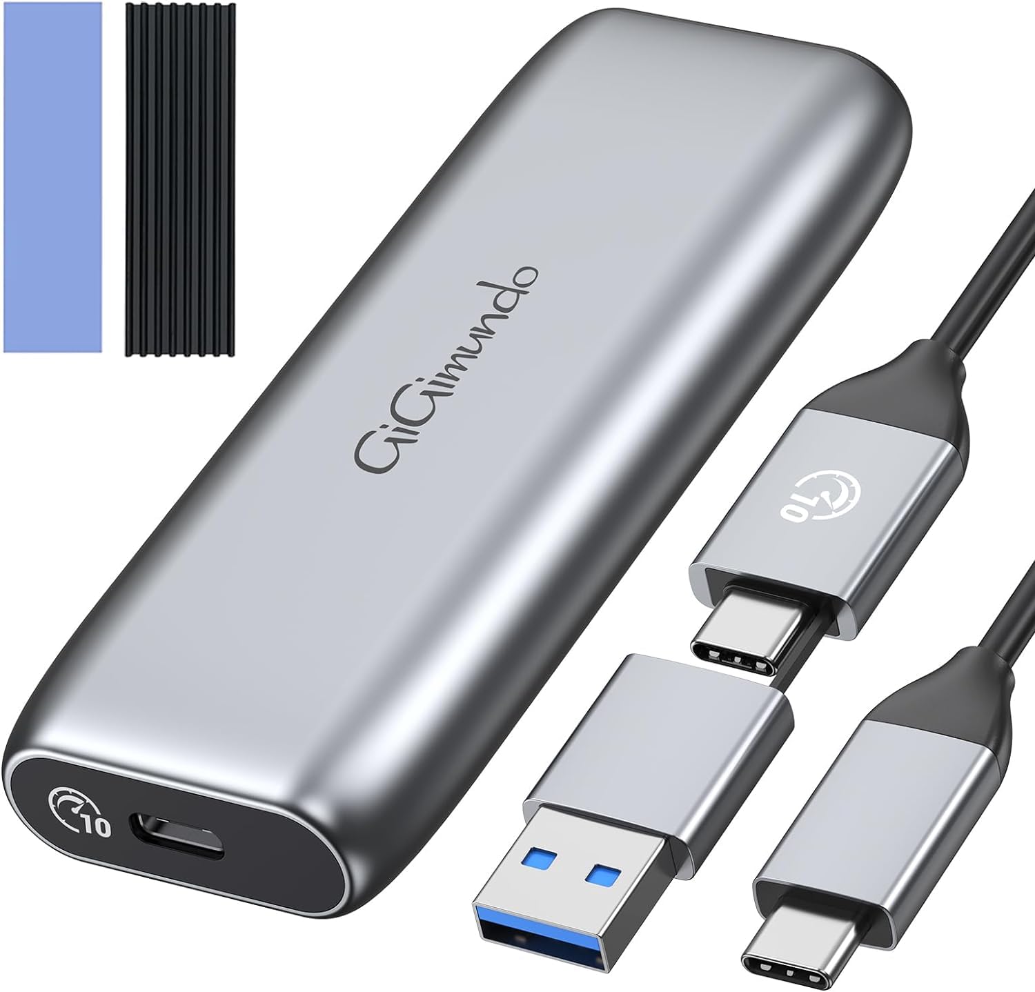 GiGimundo NVMe SSD Enclosure USB C 10Gbps, Heavy Duty, Supports UASP, Tool-Free, Compatible With M/M&B Key for 2280/2260/2242/2230 SSD, Gray